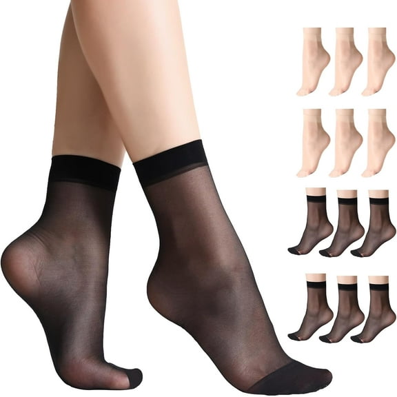 12 Pairs Women's Ankle High Sheer Socks for Women Nylon Socks Soft Tight Hosiery with Reinforced Toe