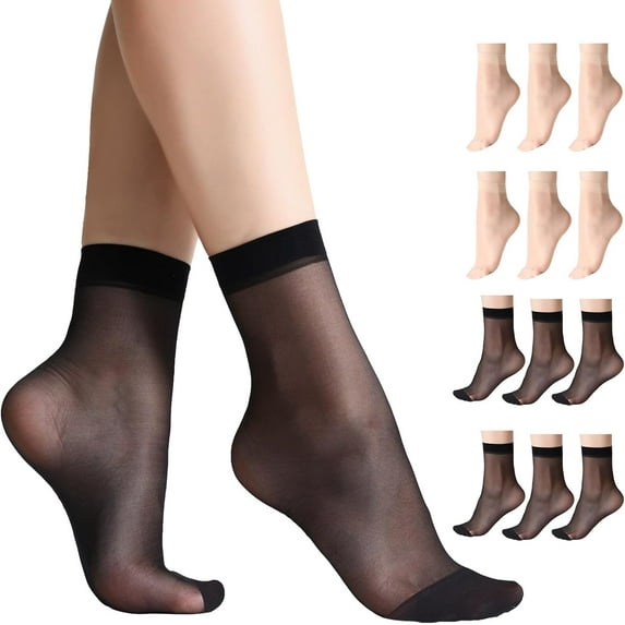 12 Pairs Women's Ankle High Sheer Socks for Women Nylon Socks Soft Tight Hosiery with Reinforced Toe