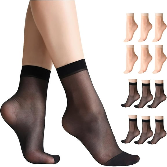 12 Pairs Women's Ankle High Sheer Socks for Women Nylon Socks Soft Tight Hosiery with Reinforced Toe