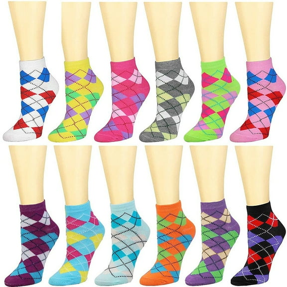12 Pairs Women's Ankle Socks Assorted Colors Size 9-11 Argyle #1