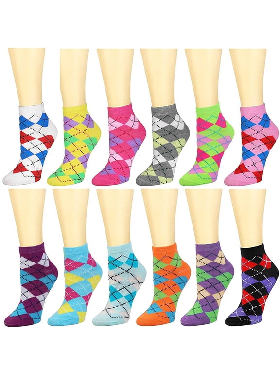 12 Pairs Women's Ankle Socks Assorted Colors Size 9-11 Argyle #1