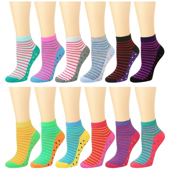 12 Pairs Women's Ankle Socks Assorted Colors Size 9-11 Dots & Striped