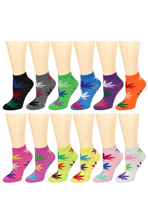 12 Pairs Women's Ankle Socks Assorted Colors Size 9-11 Leaves #1