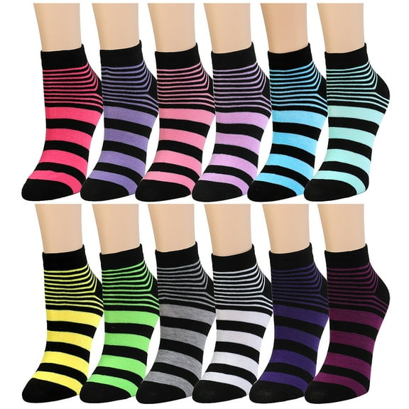 12 Pairs Women's Ankle Socks Assorted Colors Size 9-11 Striped #2