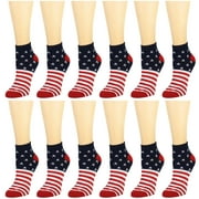 12 Pairs Women's Ankle Socks Assorted Colors Size 9-11 USA Flag