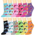 thumbnail image 1 of 12 Pairs Assorted Colors Women Novelty Ankle Socks - Whale, 1 of 2