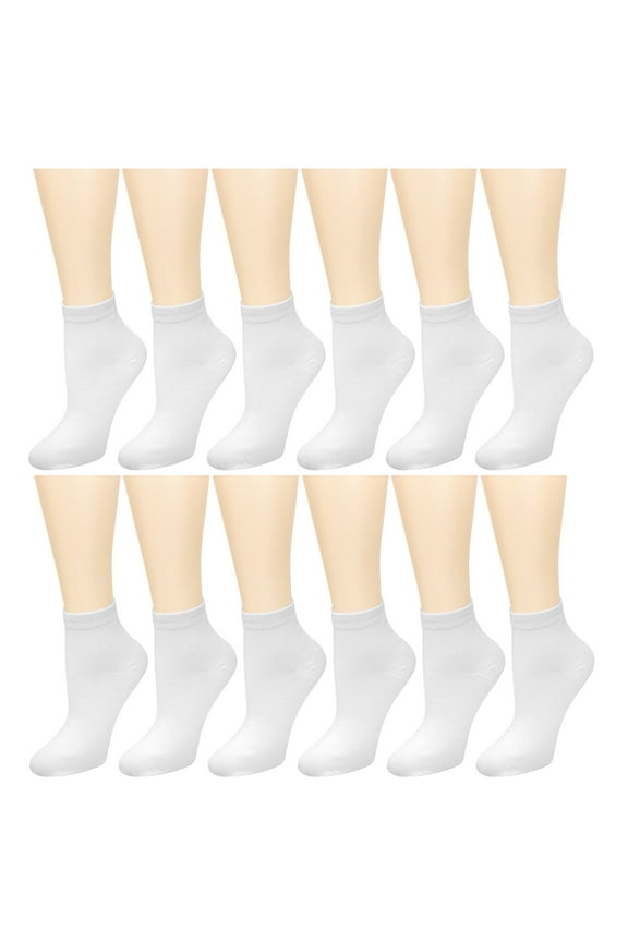 12 Pairs Women's Ankle Socks Assorted Colors Size 9-11 White
