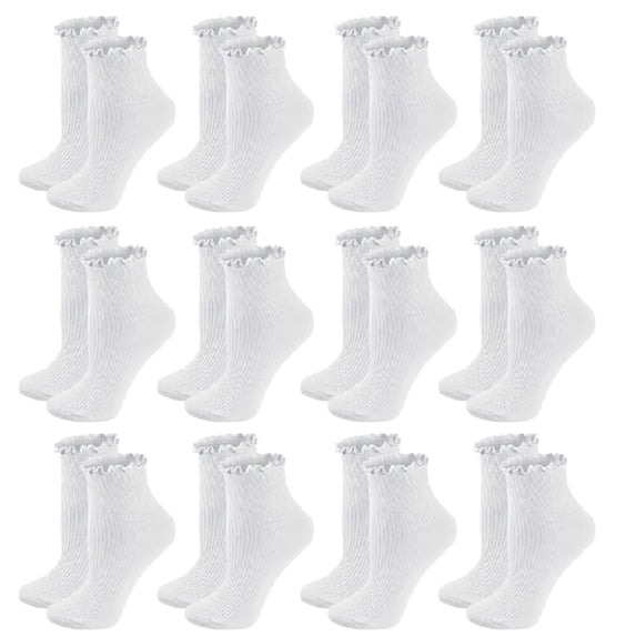 12 Pairs Women’s Cotton Crew Socks – Super Soft Turn-Cuff Ruffle Frilly Design (fit US 6-9)