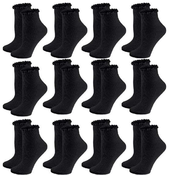 12 Pairs Women’s Cotton Crew Socks – Super Soft Turn-Cuff Ruffle Frilly Design (fit US 6-9)