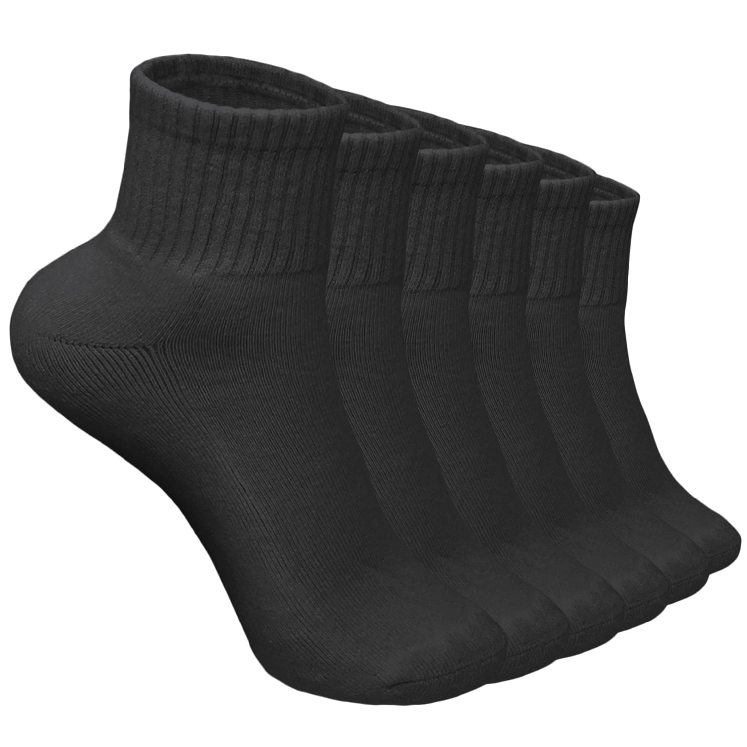 12 Pairs Women's Cotton Solid Black Athletic Cushioned Ankle Quarter Socks Size 9-11