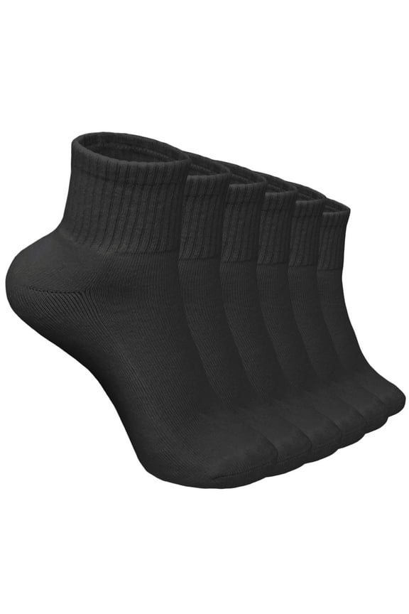 12 Pairs Women's Cotton Solid Black Athletic Cushioned Ankle Quarter Socks Size 9-11