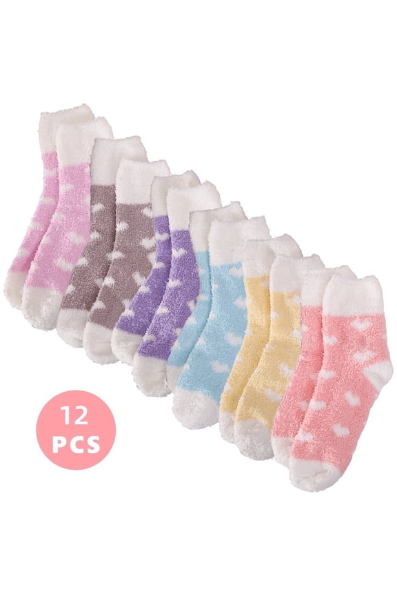 12 Pairs Women's Cozy Cabin Socks - Ultra Soft Plush Fuzzy Slipper Socks for Winter, Indoor, and Gift Giving