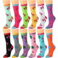 thumbnail image 1 of 12 Pairs Women's Crew Socks Fancy Novelty Designed Size 9-11 Multicolor Assorted Flamingo, 1 of 2
