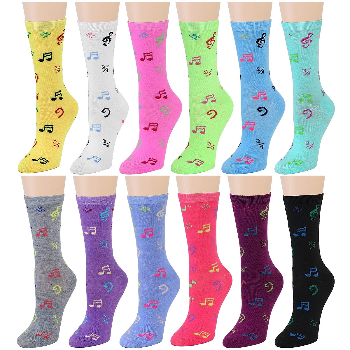 Walmart 12 Pairs Women's Assorted Colors Crew Socks, Size 9