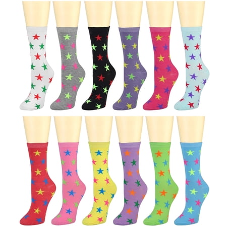 12 Pairs Women's Crew Socks Fancy Novelty Designed Size 9-11 Multicolor Assorted Stars price history and forecast - Falari