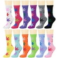 thumbnail image 1 of 12 Pairs Women's Crew Socks Fancy Novelty Designed Size 9-11 Multicolor Assorted, 1 of 2