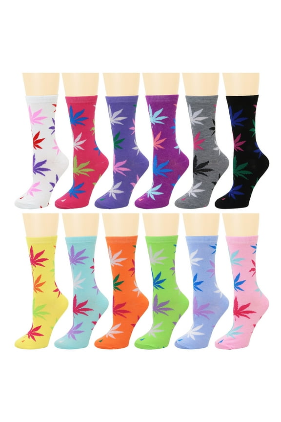 12 Pairs Women's Crew Socks Fancy Novelty Designed Size 9-11 Multicolor Assorted