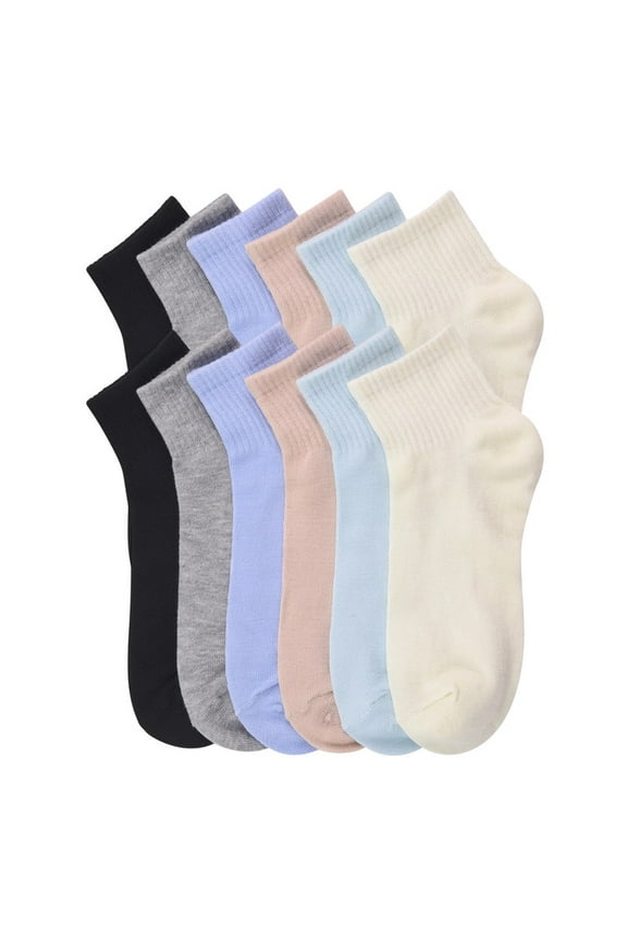 12 Pairs Women’s Quarter Socks Mini Crew Rib All Season Sports Comfort Cozy Soft Breathable Athletic Sweat-absorbing Comfy SOCKS Value Pack Aesthetic