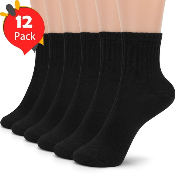 12-Pairs Women's Socks Ankle Soft Moisture-Wicking Value Sock, Women Size 8-12 Cotton Black