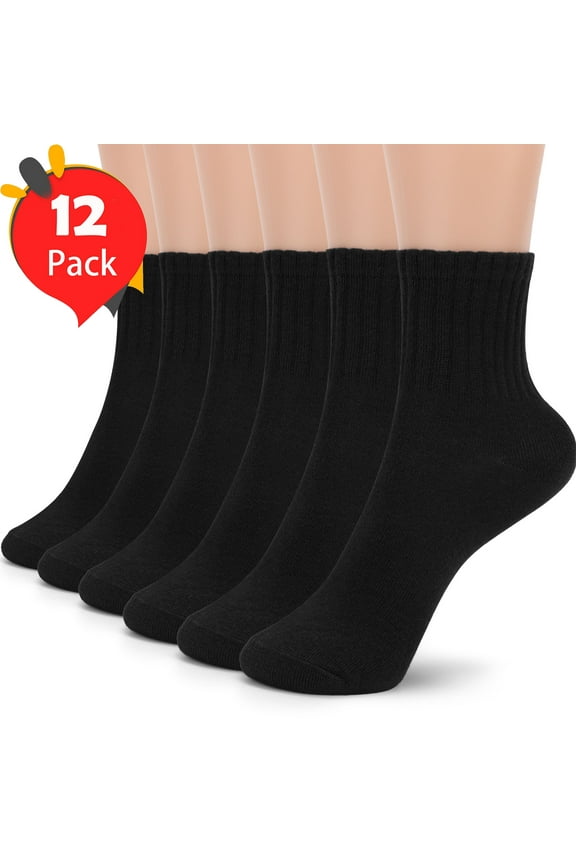 12-Pairs Women's Socks Ankle Soft Moisture-Wicking Value Sock, Women Size 8-12 Cotton Black