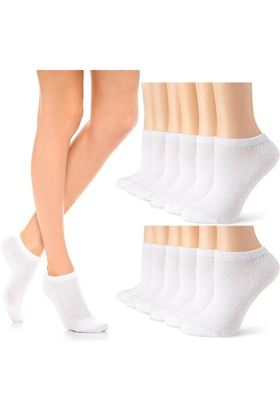 12 Pairs Womens Ankle Socks Low Cut Fit Crew Size 6-8 Sports White Footies