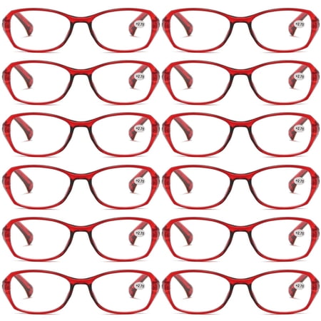 12 Pairs Womens Ladies Blue Light Blocking Reading Glasses Red Readers for Reading Paper work +2.25