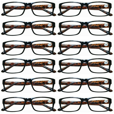 12 Pairs Womens Mens Unisex Rectangular Blue Light Blocking Reading Glasses Spring Hinge Readers +4.00