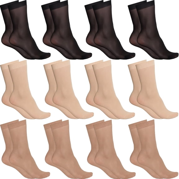 12 Pairs Womens Sheer Ankle Socks Nude Stocking Summer Ultra Thin Cool See Through Silk Socks for Women
