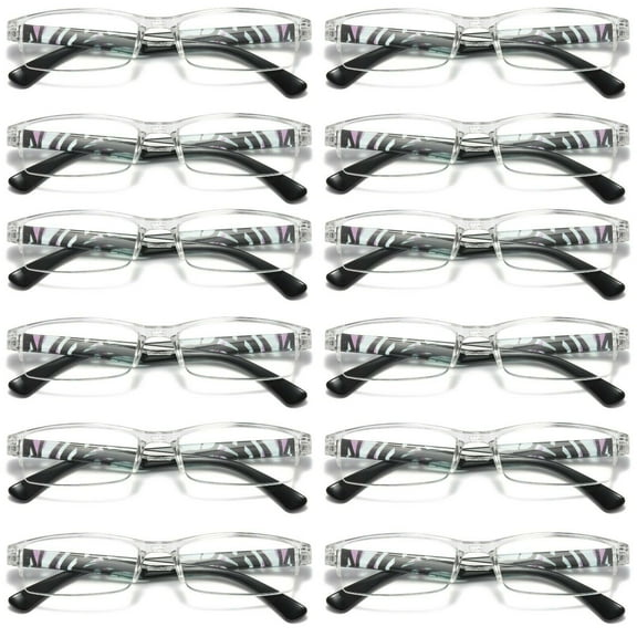 12 Pairs Womens Slim Rectangle Half Frame Blue Light Blocking Reading Glasses Readers +0.75
