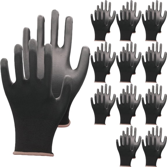 12 Pairs Work Gloves for Men Women, PU Coated Nylon Anti-Slip Breathable Anti-Static Gloves for Garden Mechanic, Light Duty Gardening Gloves