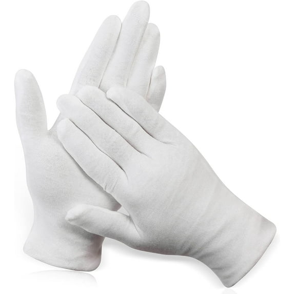 12 Pairs XL White Cotton Gloves for Dry Hand Moisturizing Cosmetic Eczema Hand Spa and Coin Jewelry Inspection