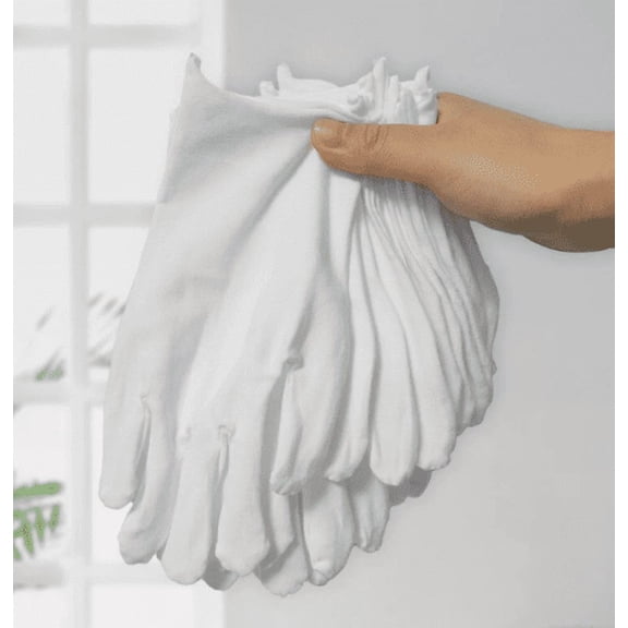 12 Pairs XL+ White Cotton Inspection Gloves Soft Lint-Free Gloves for Jewelry, Coin Handling, Archival Work & Cleaning