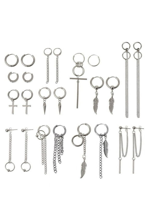 12 Pairs for Cross Earrings Set for Titanium Steel Dangle Hoop Earrings Fashion Statement Kpop Korean Jewelry De