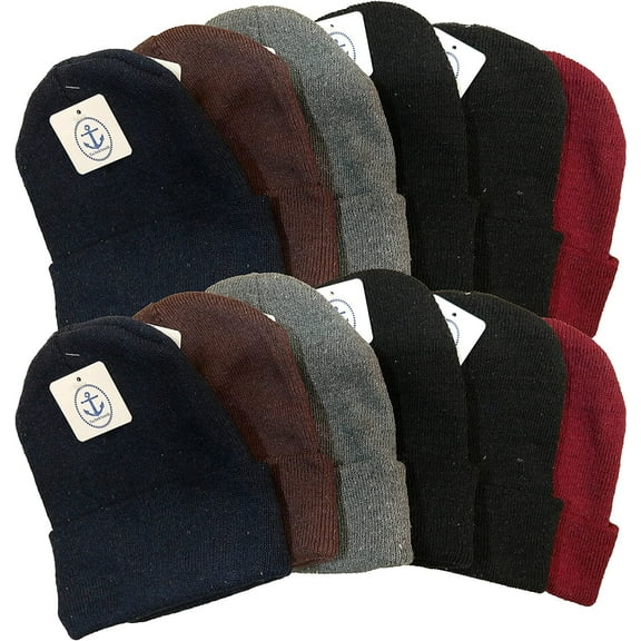 12 Pairs of Adult Beanie Winter Hats, Assorted Colors, Bulk Beanies Warm Thermal Cold Resistant
