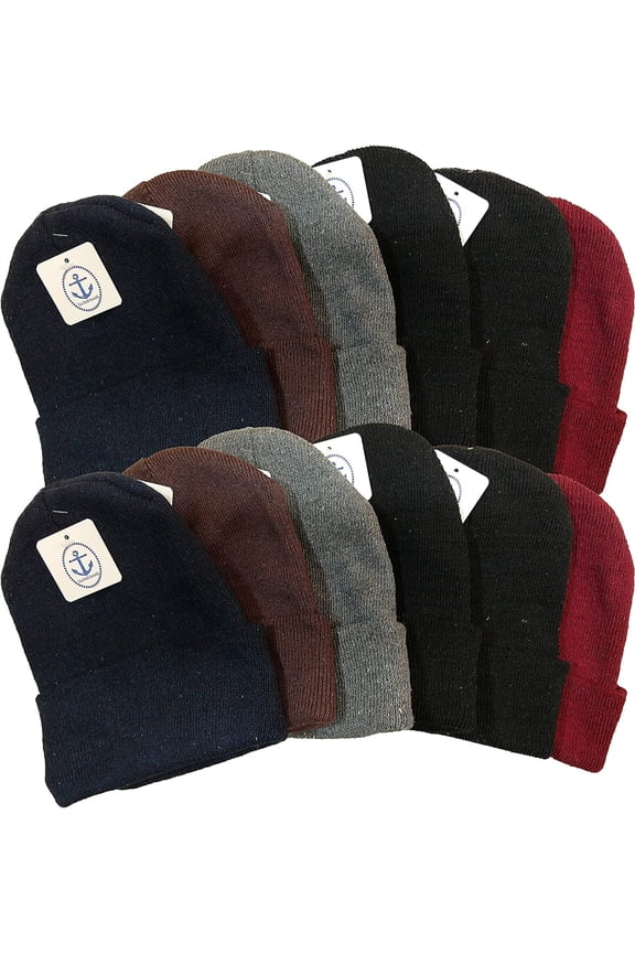 12 Pairs of Adult Beanie Winter Hats, Assorted Colors, Bulk Beanies Warm Thermal Cold Resistant