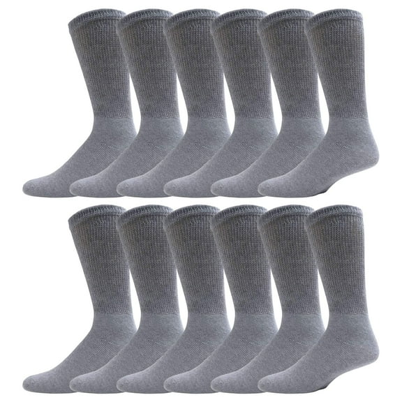 12 Pairs of Big and Tall Diabetic Cotton Neuropathy Crew Socks (Gray, Sock Size 13-16)