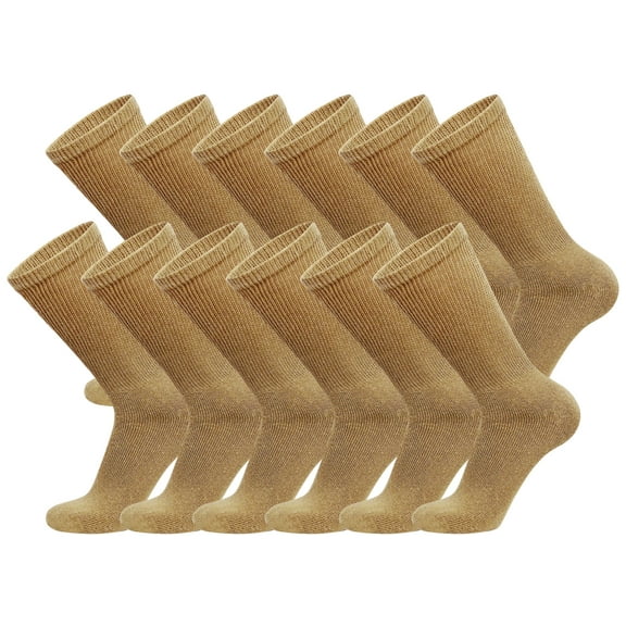 12 Pairs of Big and Tall Diabetic Cotton Neuropathy Crew Socks (Khaki, Sock Size 13-16)