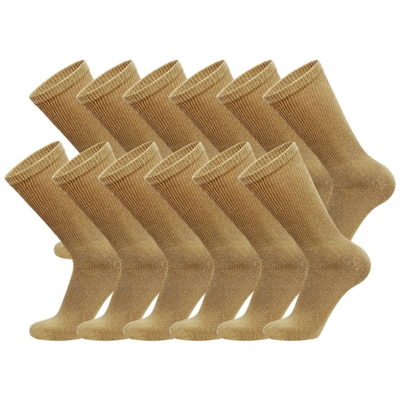 12 Pairs of Big and Tall Diabetic Cotton Neuropathy Crew Socks (Khaki, Sock Size 13-16)