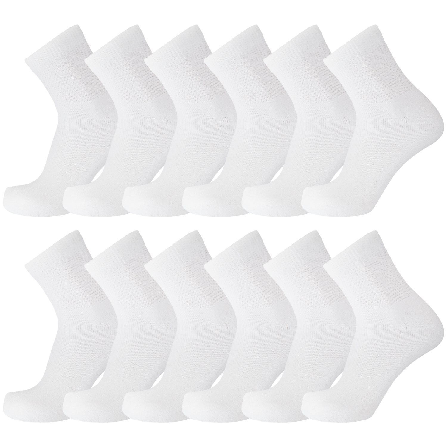 12 Pairs of Big and Tall Diabetic Neuropathy Ankle Socks, King Size Mens Athletic Quarter Socks (White, 13-16)