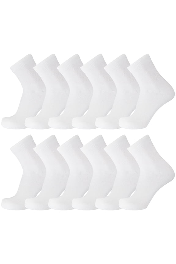 12 Pairs of Big and Tall Diabetic Neuropathy Ankle Socks, King Size Mens Athletic Quarter Socks (White, 13-16)