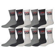 12 Pairs of Cotton Crew Athletic Sports Socks (USA Flag Logo, Size 10-13)