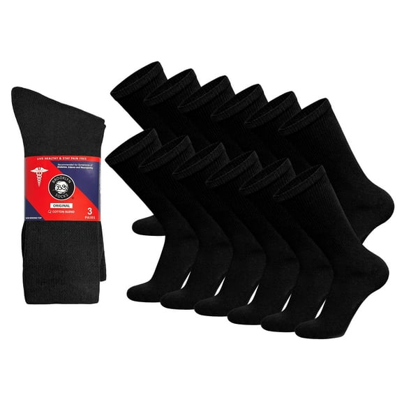 12 Pairs of Cotton Diabetic Non-Binding Neuropathy Crew Socks (Black - Size 10-13)