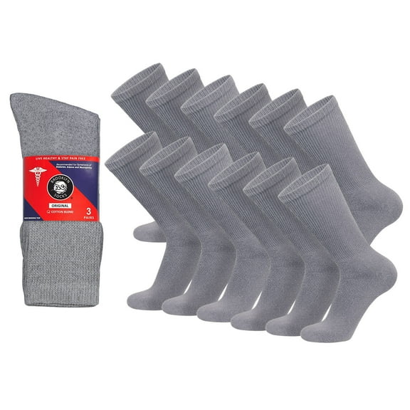 12 Pairs of Cotton Diabetic Non-Binding Neuropathy Crew Socks (Grey - Size 10-13)