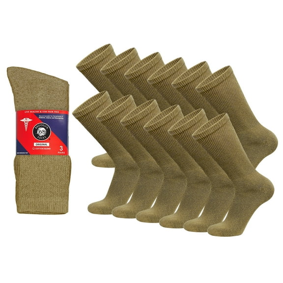 12 Pairs of Cotton Diabetic Non-Binding Neuropathy Crew Socks (Khaki - Size 9-11)