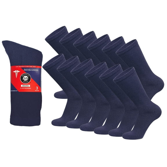12 Pairs of Cotton Diabetic Non-Binding Neuropathy Crew Socks (Navy - Size 10-13)