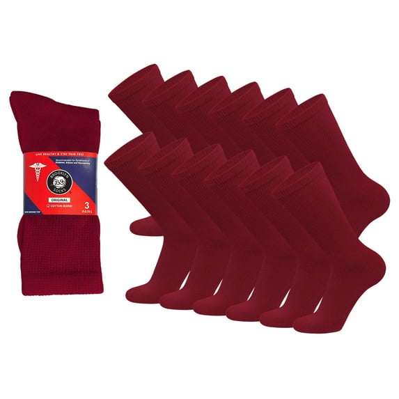 12 Pairs of Cotton Diabetic Non-Binding Neuropathy Crew Socks (Red - Size 9-11)
