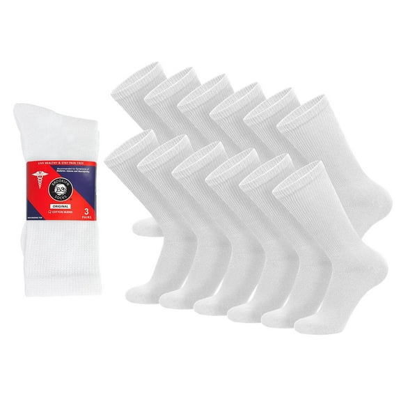 12 Pairs of Cotton Diabetic Non-Binding Neuropathy Crew Socks (White - Size 9-11)