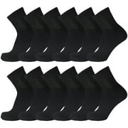 12 Pairs of Diabetic Cotton Quarter Socks with Non Binding Top (Black, Sock Size 10-13)