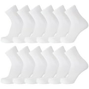 12 Pairs of Diabetic Cotton Quarter Socks with Non Binding Top (White, Sock Size 10-13)