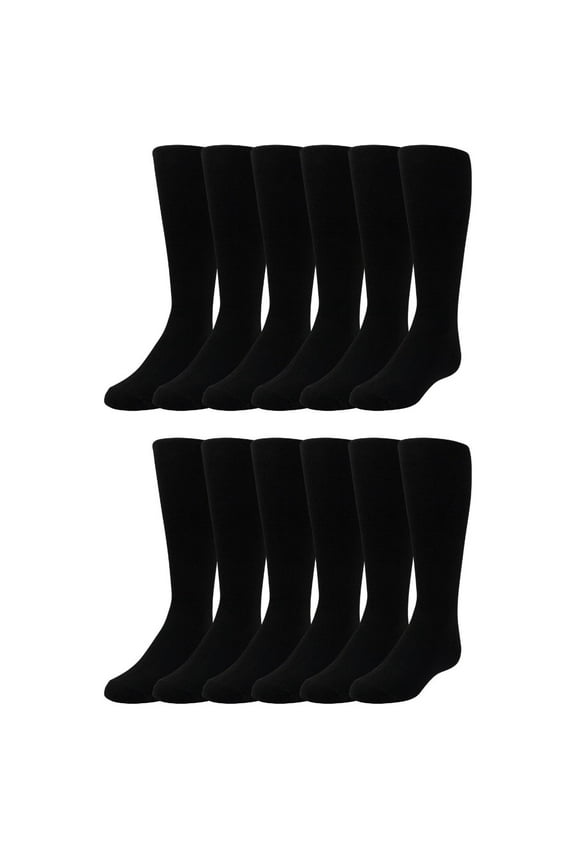 12 Pairs of Girl's Yacht & Smith Solid Knee High Socks, Black (Black) 9-11